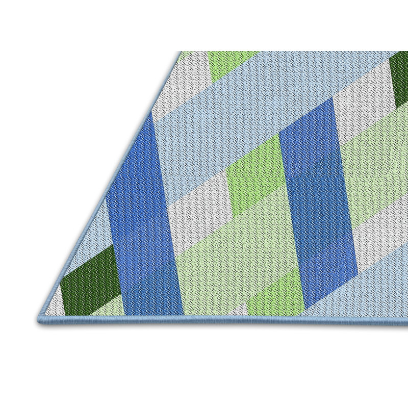 Tapis vert/bleu de mer à motifs, Rectangle 5 pi x 7 pi