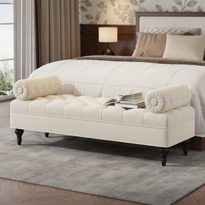Banc de chambre à coucher moderne, banc de bout de lit, banc rembourré en velours avec 2 coussins amovibles, repose-pieds rembourré confortable, repose-pieds pour chambre à coucher, salon, entrée