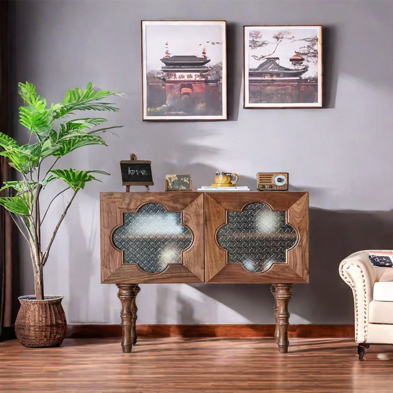 Armoire décorative à dessus large avec incrustations en verre