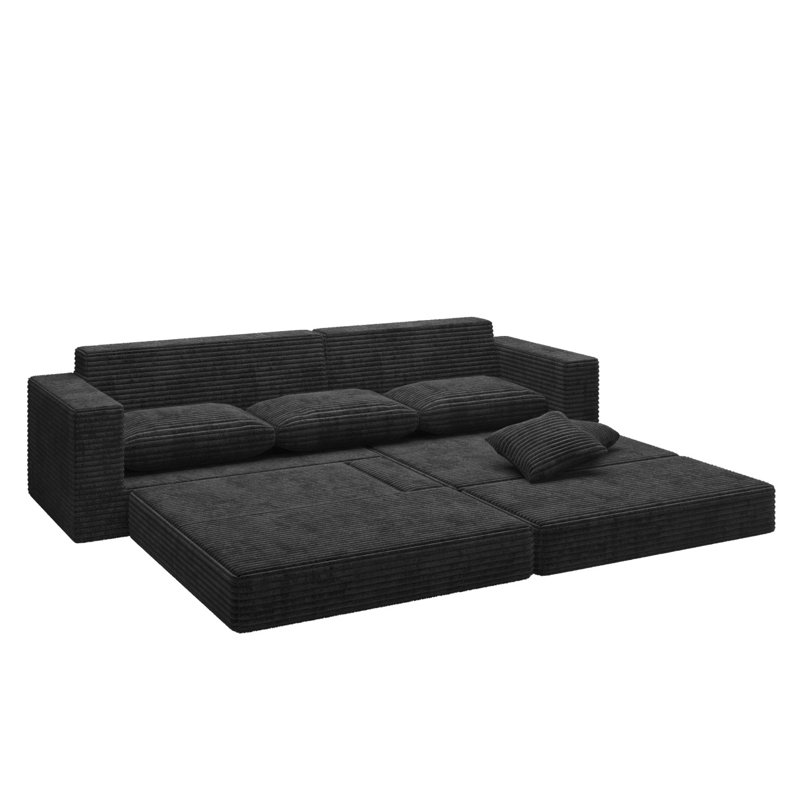 Canapé modulaire en L 28,25 po Boneless, Tissu noir, Orienté à droite