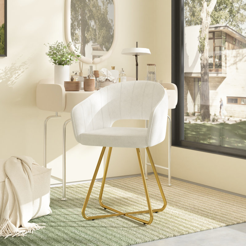 Furniliving Vanity Chair With Gold Legs Sherpa Desk Chair