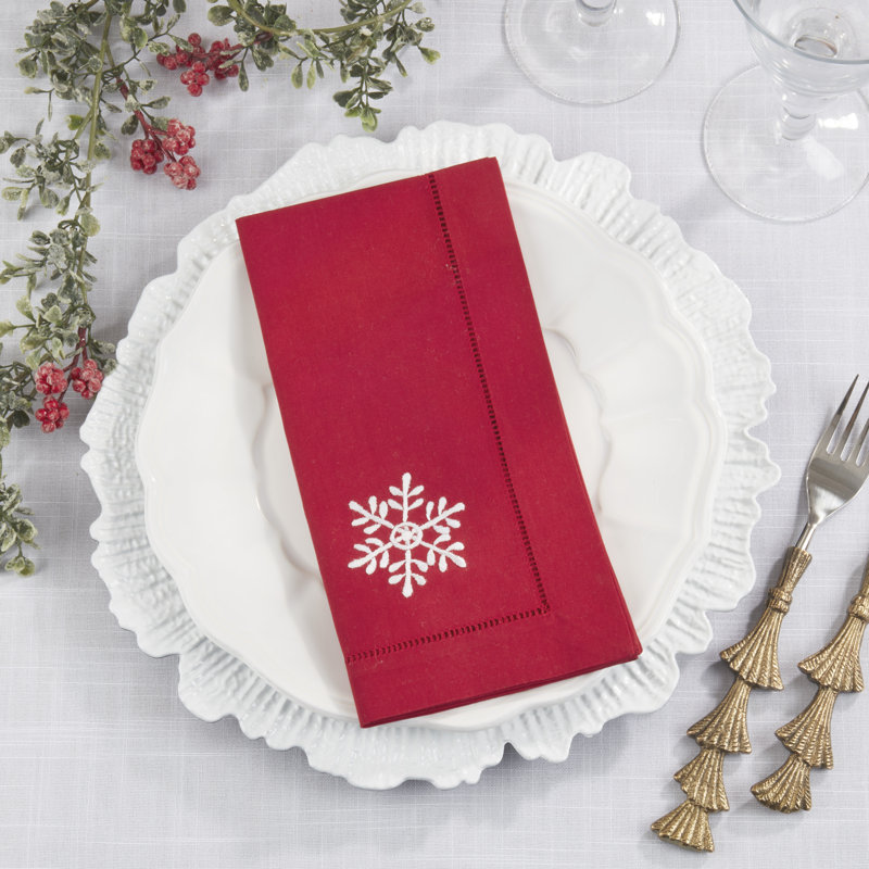 Embr'D Snowflake Hemstitch Napkin (Set of 6), Red