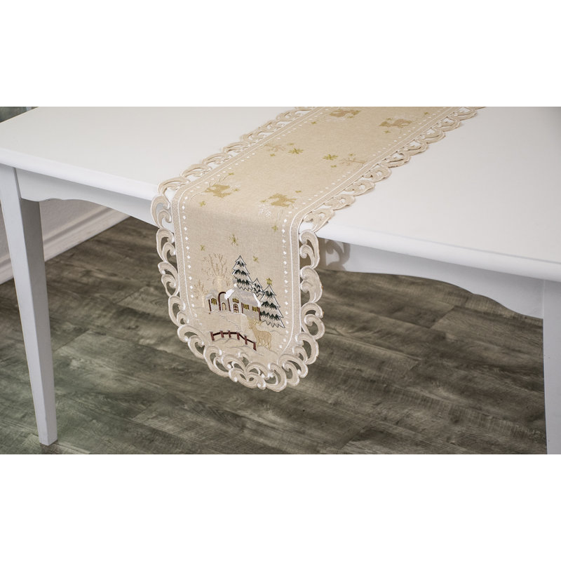 Ikeda Beige Winter Snow Scene Table Runner, 51" x 15"