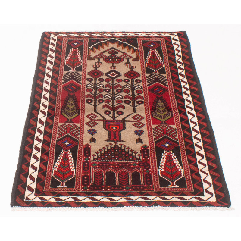 Tapis unique en laine noué à la main kaki clair / rouge nouvel âge 3 pi 3 po x 5 pi 7 po Kalgoorlie