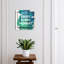 Wall mounted key box, Opens to the left, 30x30x5, Black, Blue and green background with inspiring text, 