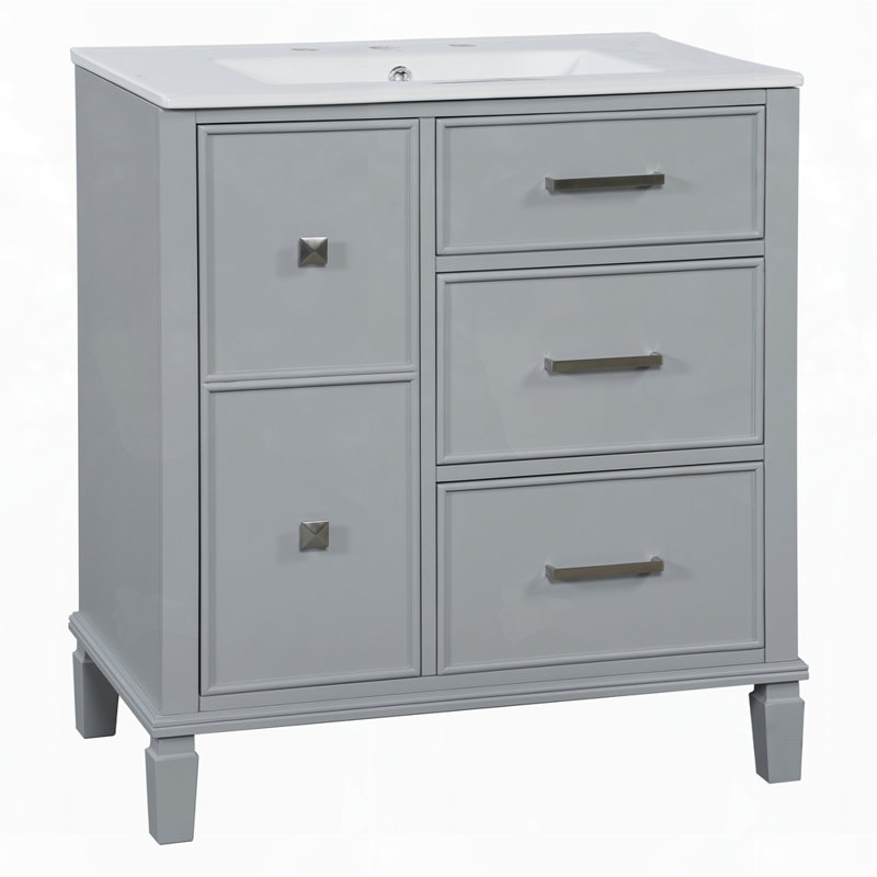 MDF Vanity Cabinet with Solid Wood Legs, Gray
