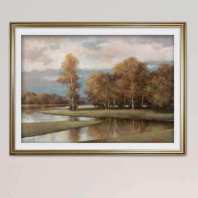 « winding river ii », reproduction de peinture à l’acrylique encadrée, Or, H 30 po x l 40 po x P 1,5 po