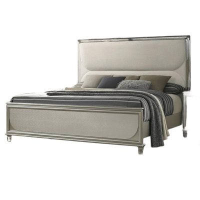 Contemporary Glam Silver Fabric Upholstered Platform Bed