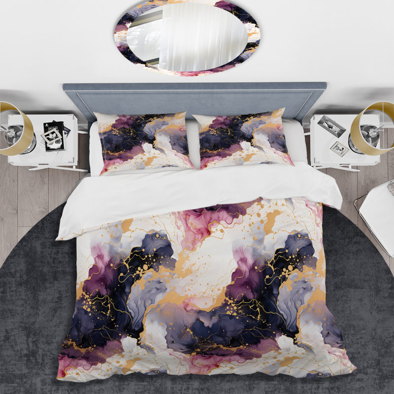 Literie en marbre doré cosmique Intrigue, Housse de couette simple + 1 taie décorative stan