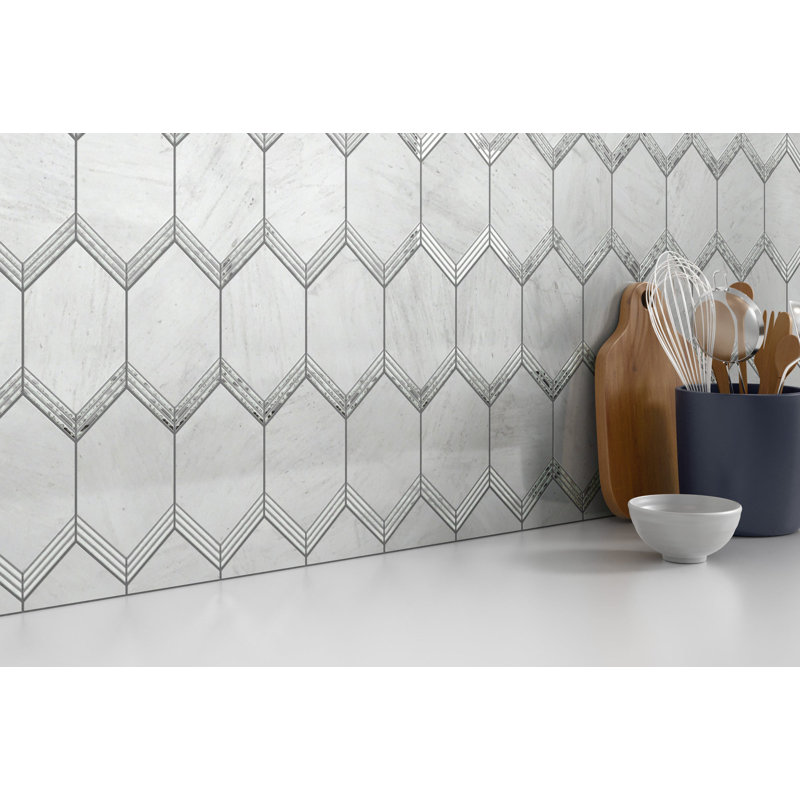 Intrigue™ 4" x 4" Porcelain Honeycomb Mosaic Wall & Floor Tile, White/Fawn