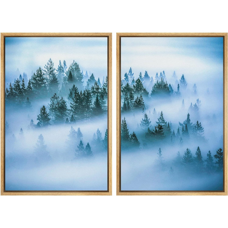 "Blue Mist & Fog Forest Tree Mountain Nature Landscape Decor Decor" sur toile, 2 pièces, H 24 po x l 32 po x P 1,5 po