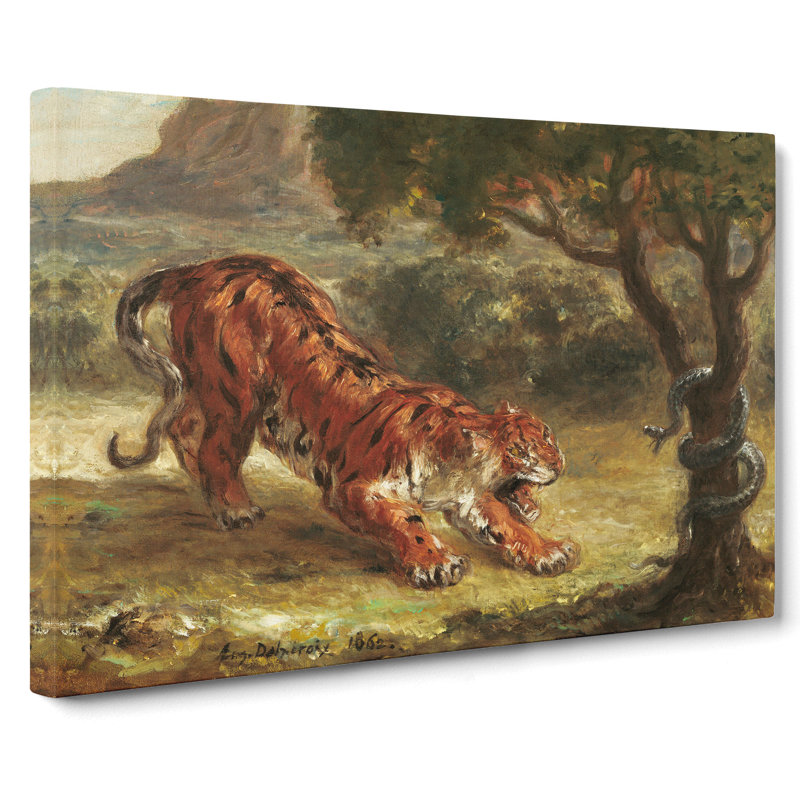 Tiger And Snake by Eugene Delacroix - Wrapped Canvas Painting, 50cm H x 76cm W x 3cm D