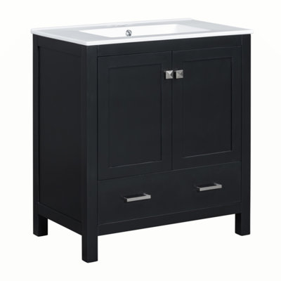 30" White Bathroom Vanity With Single Sink, Combo Cabinet Undermount Sink, Bathroom Storage Cabinet With 2 Doors And A Drawer, Soft Closing, Multifunctional Storage, Solid Wood Frame