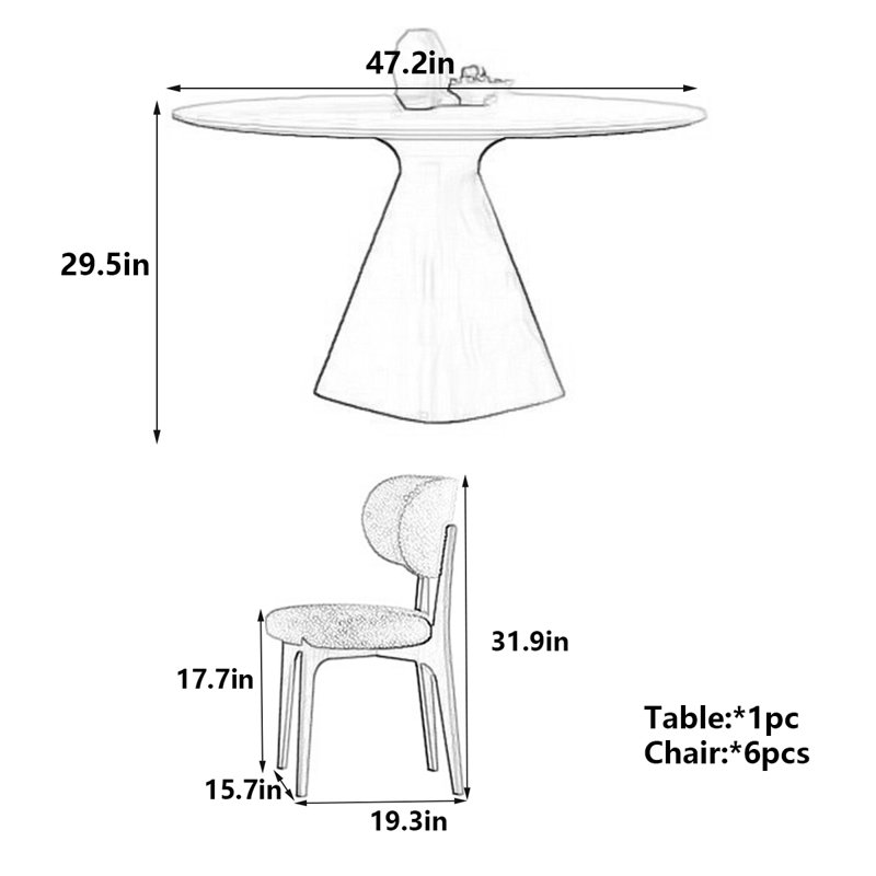 Table de salle à manger ronde moderne avec plateau en pierre, H 29,5 po x L 47,2 po x l 47,2 po