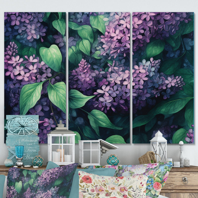 Green Lilac Blooms I - Floral Metal Wall Decor Set