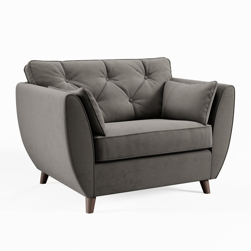 Hoxton Upholstered Chair And A Half, Dark Brown Wood, Asphalt