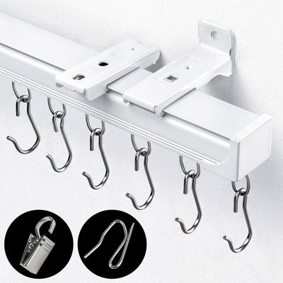 Graciella Curtain Track Ceiling/Wall Mounted, Silent Gliding Heavy-Duty Aluminum Curtain Rail System with 3 Rollers Hooks, for Bedroom Living Room Shower Room Divider,Garage,RV,3FT-9FT,White
