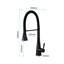 Robinet de cuisine en acier inoxydable avec bec rétractable, finition extérieure noir mat, couche de rouille, buse rotative à 360 ° pour un accès facile à l'eau, surface extérieure, surface rouille, alimentation