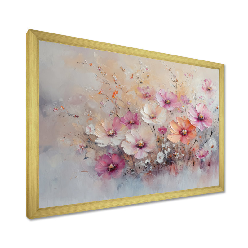«Ingiberg Sunset» aux couleurs roses pastel, fleurs sauvages, Reproduction encadrée d'une seule photo, H 24 po x l 32 po, Or