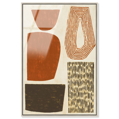 Vases ocre, impression acrylique encadrée, art abstrait moderne par Art Remedy, cadre argenté, 30 x 45