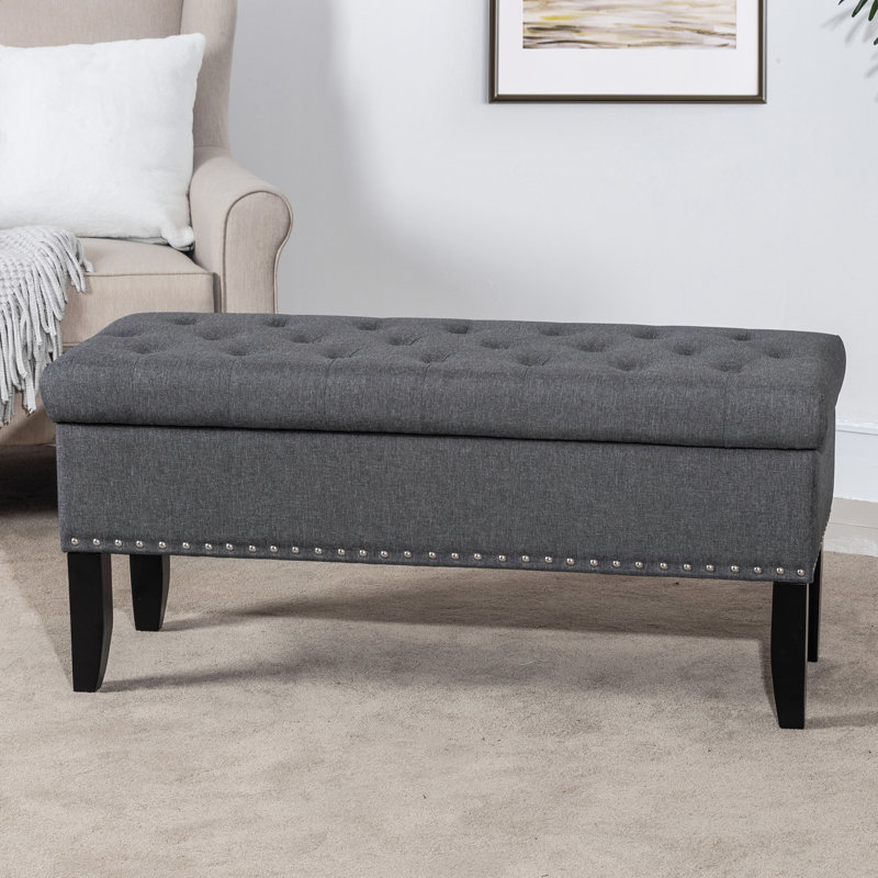 Linen Blend Upholstered Storage Bench