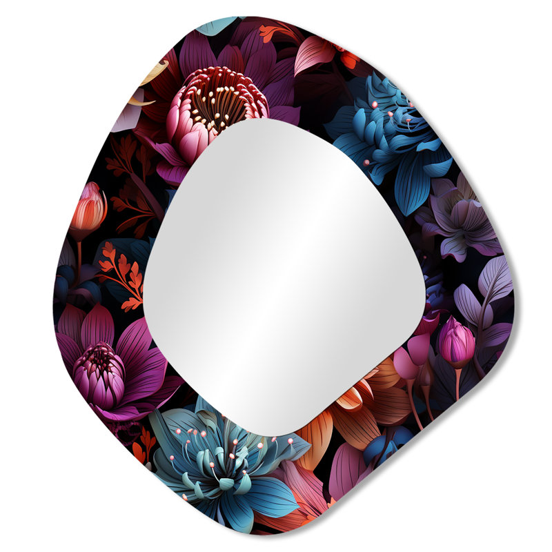 Moroccan Flora Botanical Pattern - Botanical Asymmetrical Decorative Mirror, Boho Unique Shape Wall Mirror, Printed Metal Art