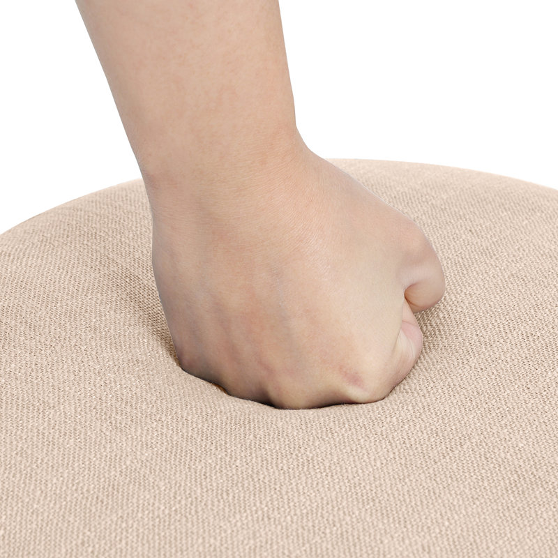 12.4'' Wide Round Footstool Ottoman, Beige Linen