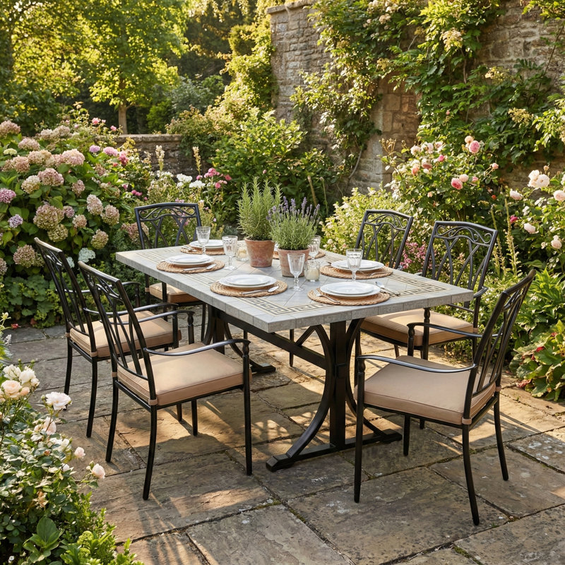 Burlington Dining Table with 6 ASCOT Chairs Garden Set