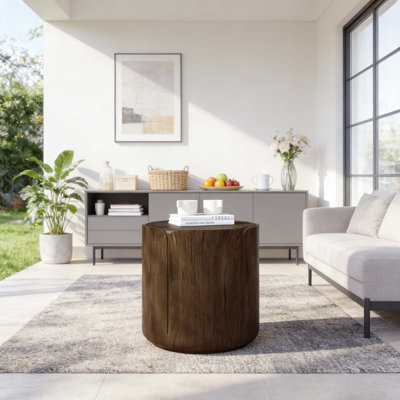 Table basse ronde moderne d'intérieur et d'extérieur, au design imitation bois