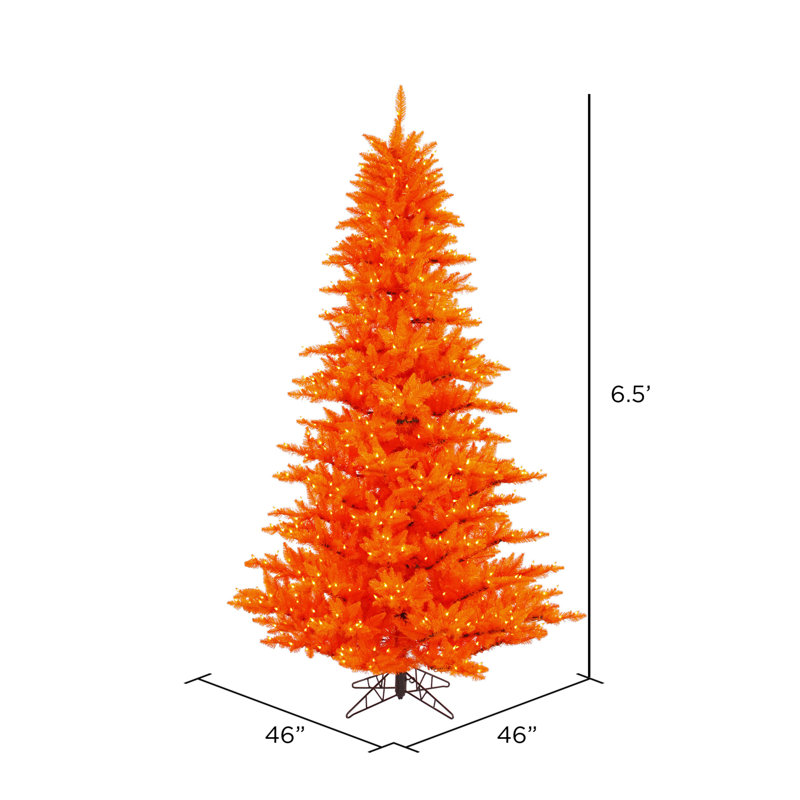 Orange Fir Lighted Artificial Fir Christmas Tree, 6.5' H