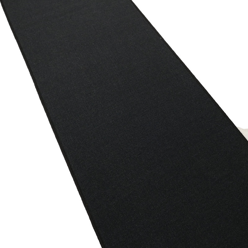 Sariah Custom Size Washable Anti Slip Low Profile Loop Pile Solid Black Design Runner Rug Carpet, Runner 1'10" x 2'