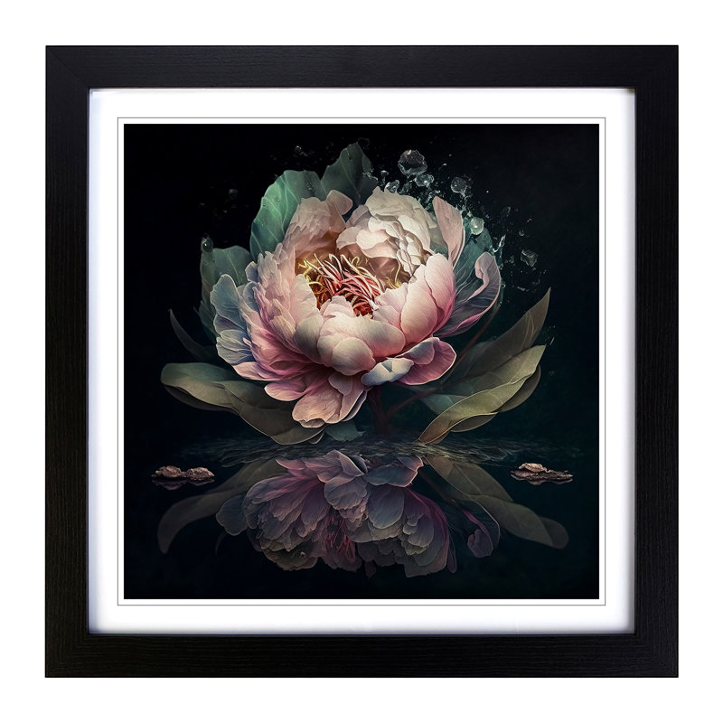 Peony Flower Double Exposure - Single Picture Frame Print on Wood