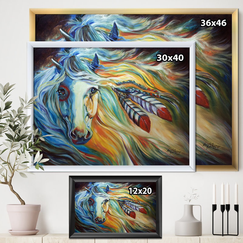 «Breaking Dawn Indian War Horse», reproduction sur toile encadrée, H 30 po x l 40 po x P 1,5 po, Cadre doré