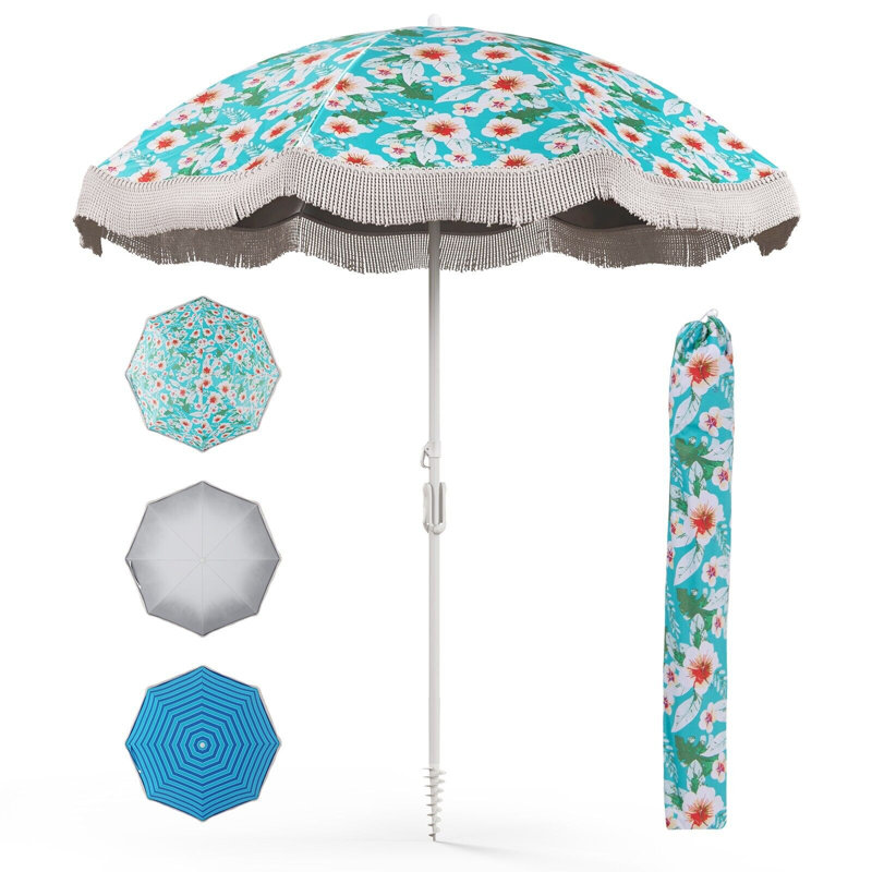 Charvik 70.86cm Tilt Beach Parasol, Green Floral