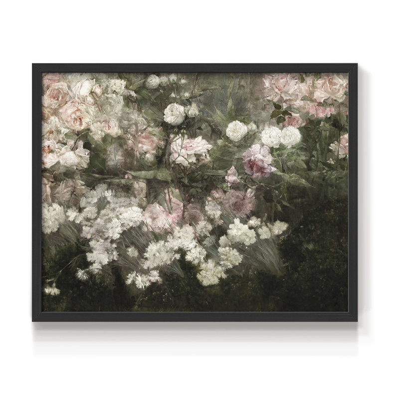 Motif floral rétro - XXI - reproduction encadrée, H 11 po x l 14 po, Noir, noir, noir, noir