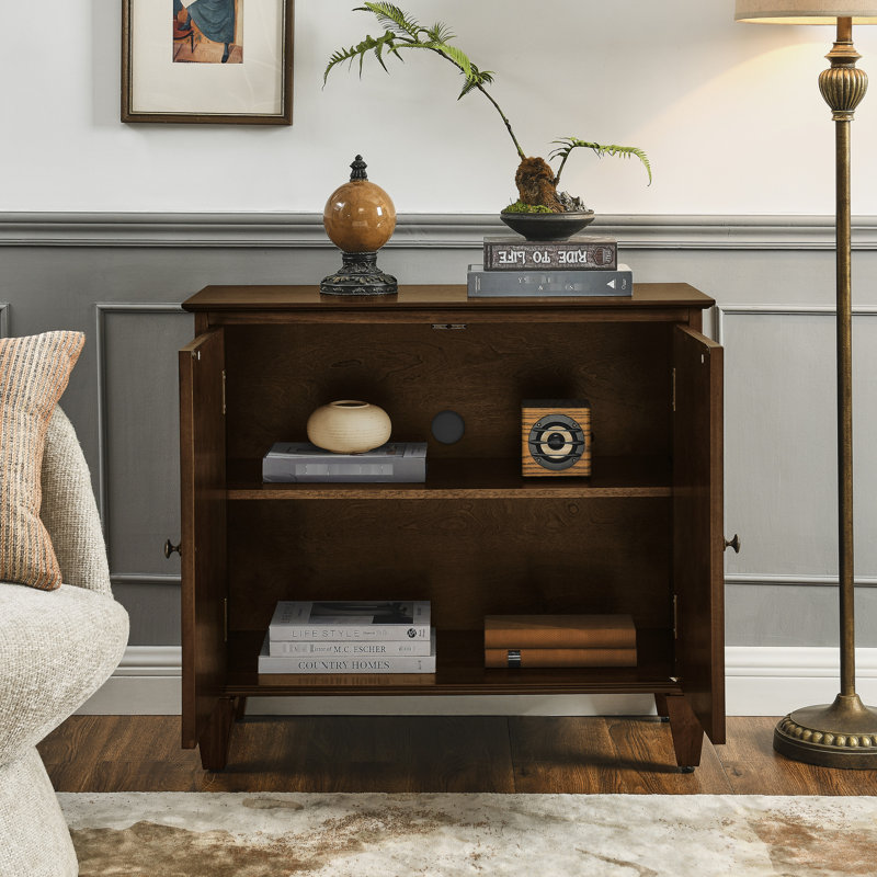 Mid Century Modern 33.6" Walnut Buffet Cabinet, Entryway Storage With Geometric Accent - Adjustable Shelf, Low Maintenance Sideboard, Dining Room Symmetrical Design P2 , Feet