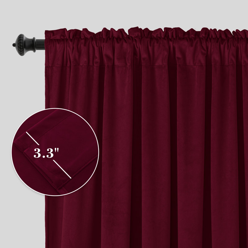 Velvet Room Darkening Curtains - Luxury Rod Pocket Drapes for Bedroom & Living Room 2 Panels, 40" W x 84" H, Wine Red