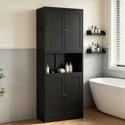 Large Storage Pantry Cabinets, 72 Inch Black Steel Modern Kitchen Cabinet