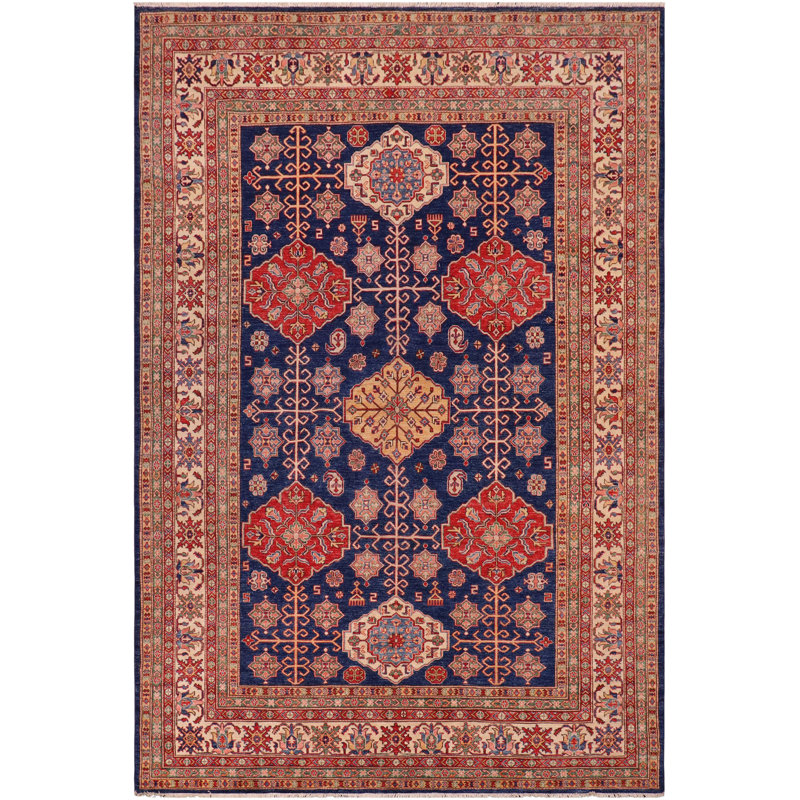 Bohemian Gioni Izabelle Blue/Beige Wool Rug - 7'10'' X 10'1''