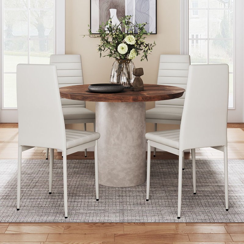 Etzel Set of 4 Modern Faux Leather Armless High Back Dining Chairs, White, 4
