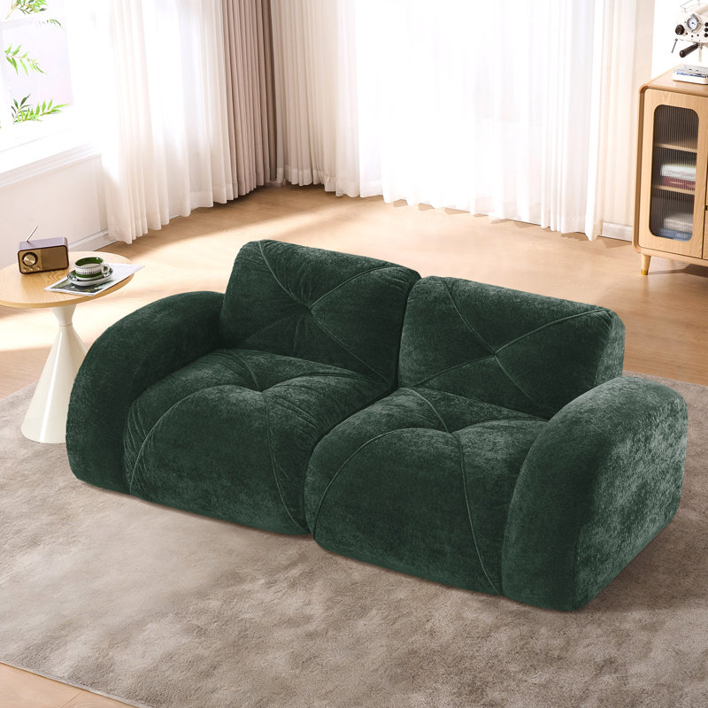 Klyrith 2-Piece Tufted U-Shaped Modular Sofa Couch,No Assembly Required, Green Velvet