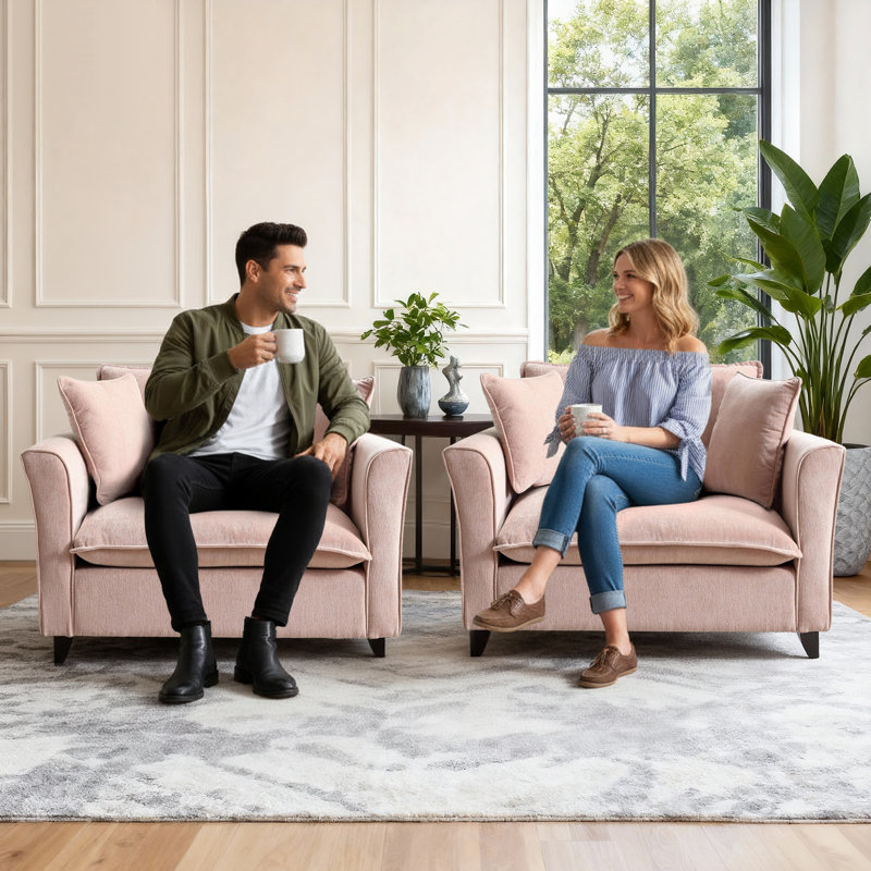 47'' W Oversized Armchair Deep Seat Single Sofa Accent Chair With Waist Pillow(Set Of 2), Pink