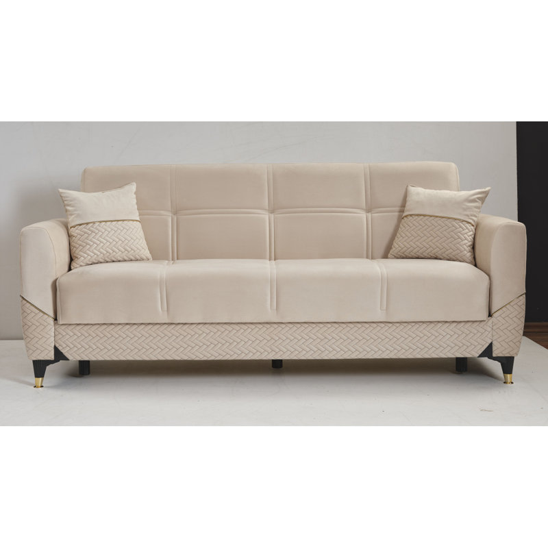Canapé-lit rembourré avec rangement Rivoka Collection, Beige / Blanc cassé