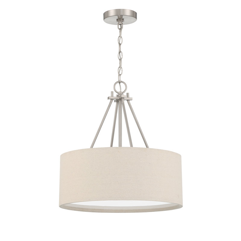 3 - Light Drum Pendant, Brushed Polished Nickel, 91" H x 18.11" W x 18.11" D