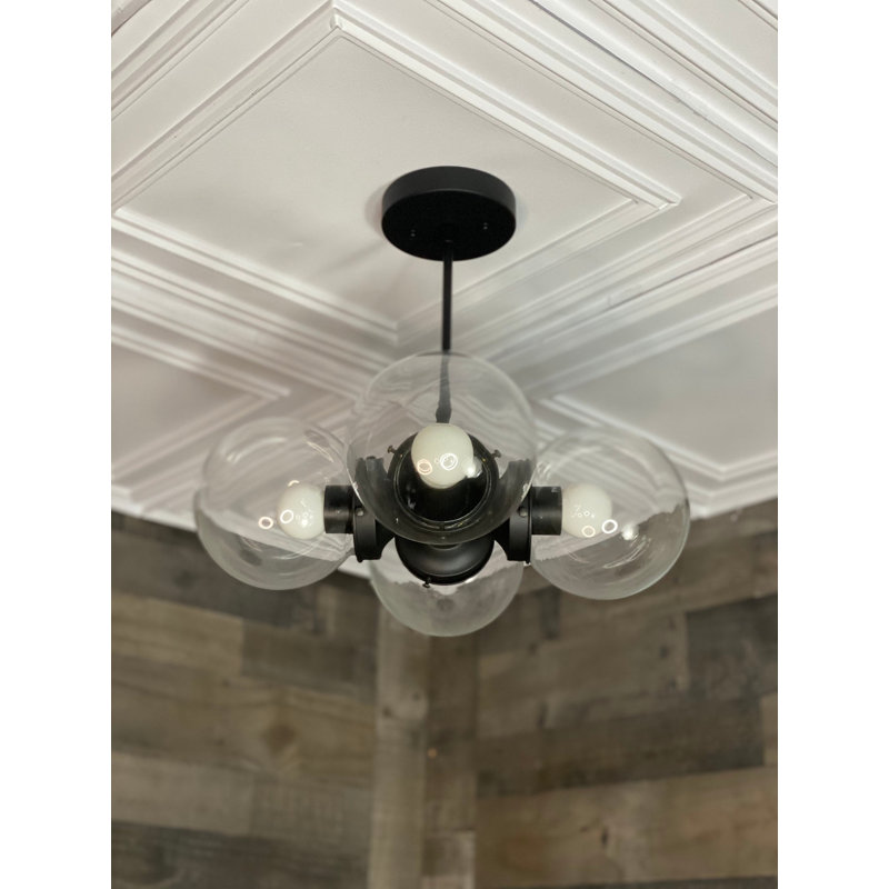 Lustre moderne 5 lumières Mid-Century, Noir mat, Transparent