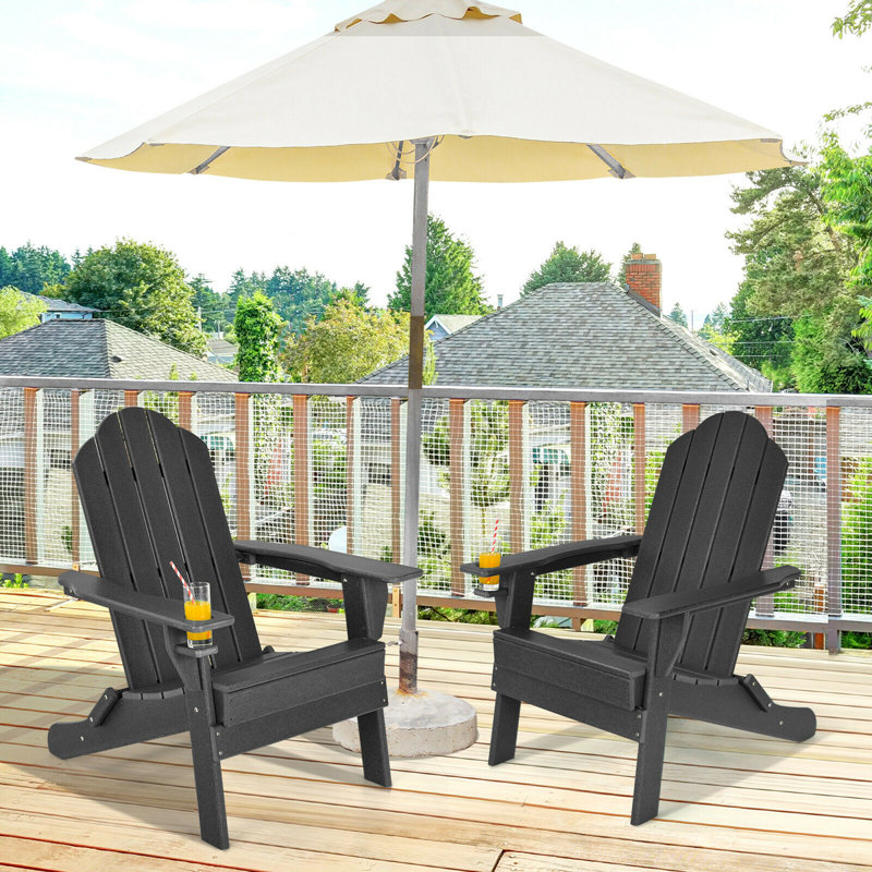 Delane Foldable Outdoor Adirondack Chair, Black