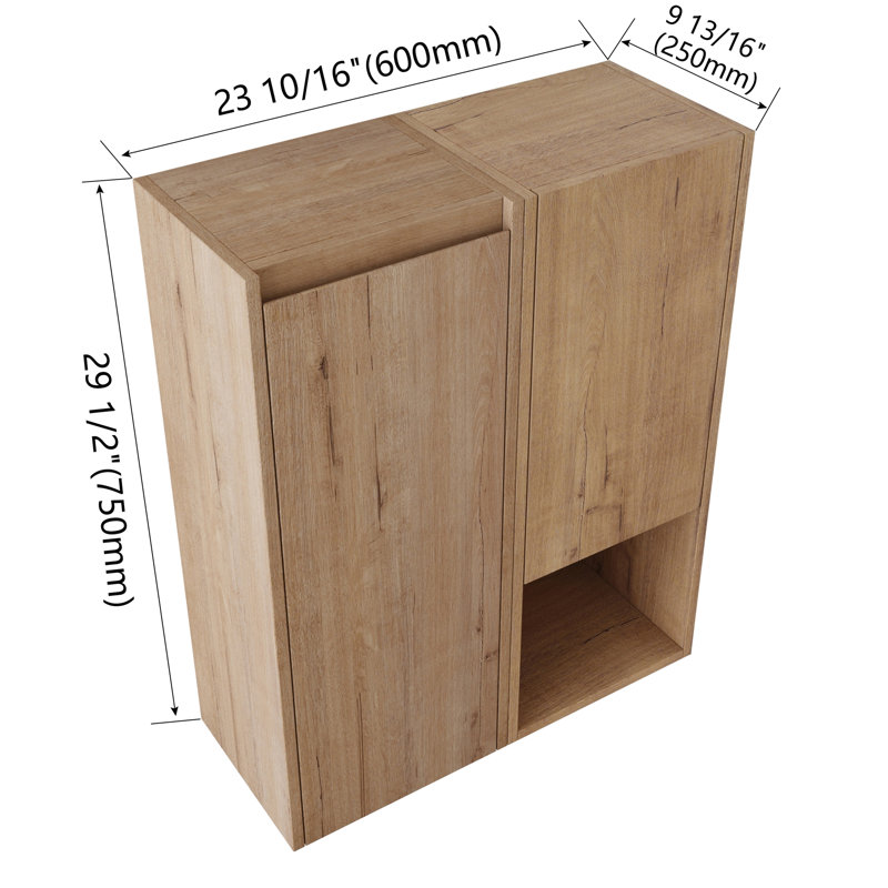 Armoire de salle de bain latérale, portes à fermeture douce, conception à fixation flottante