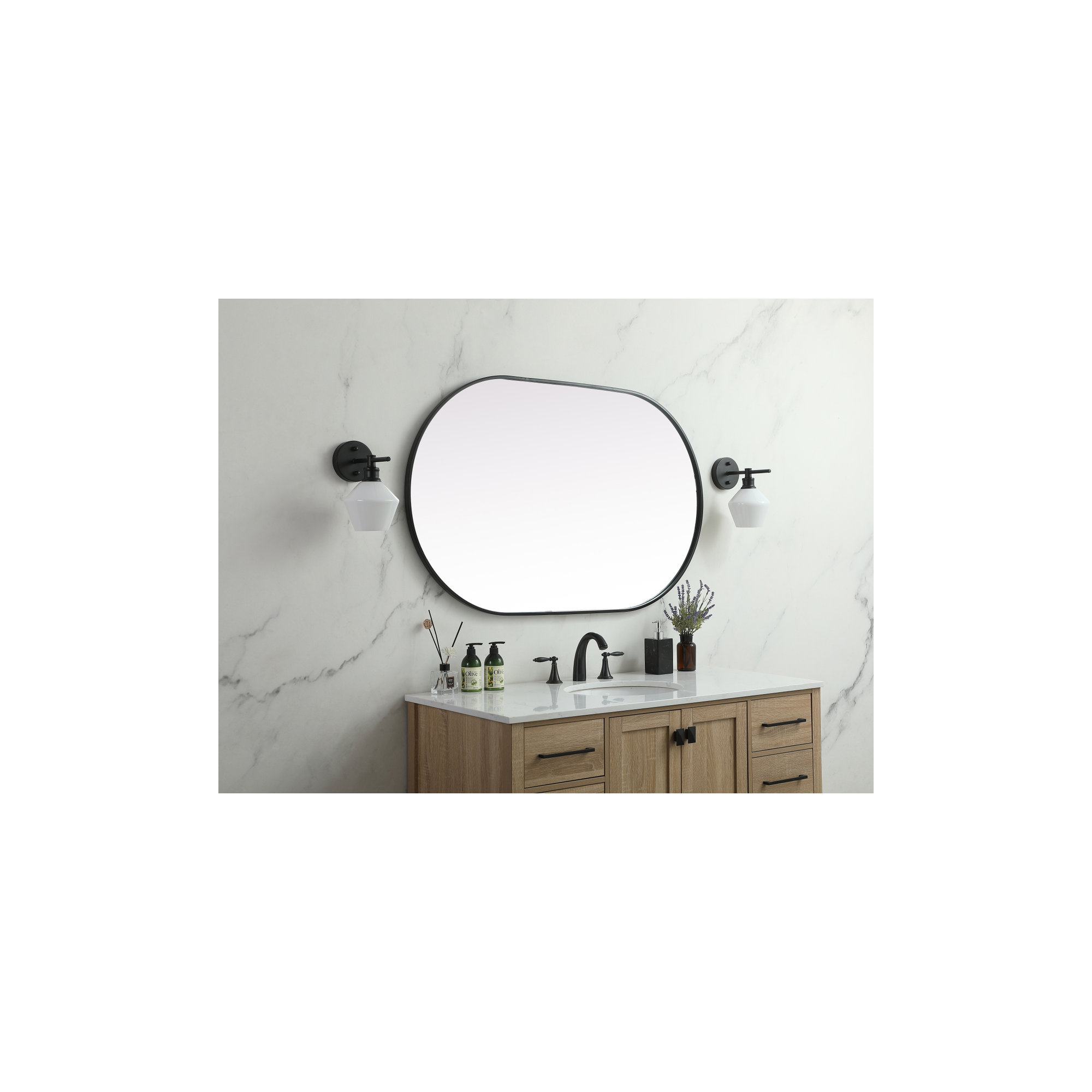 Elington Metal Oval Mirror, Black, 48"  x 30" 