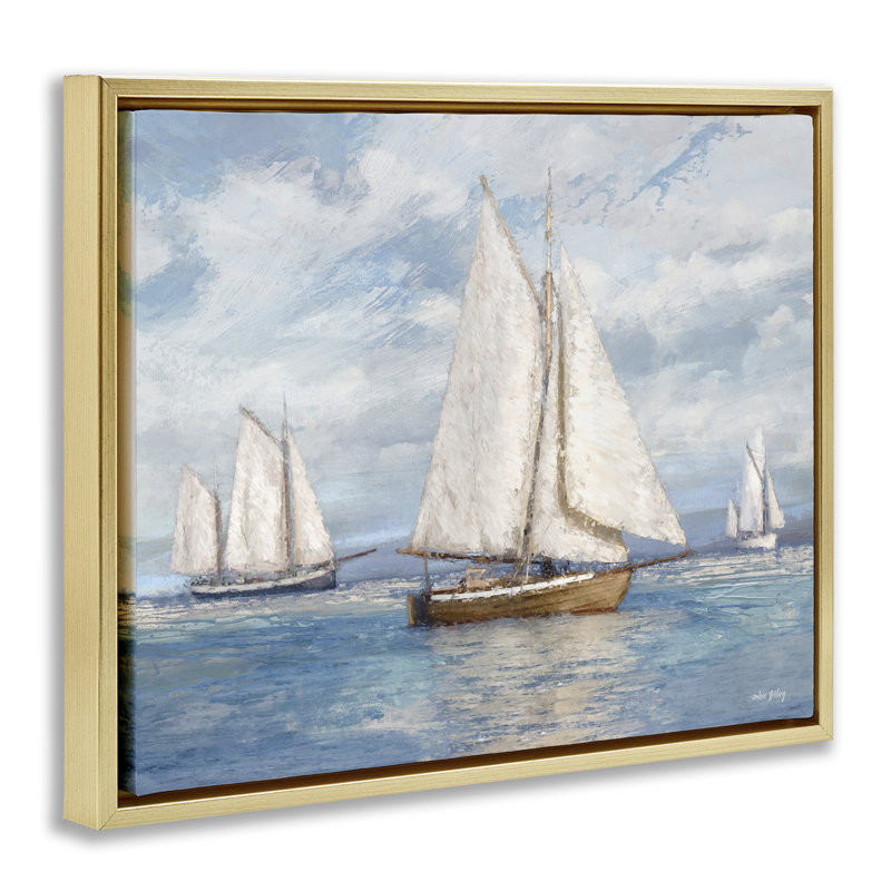 Voilier, impression sur toile encadrée par Amber Sterling, Cadre flottant métallique doré, H 17 po x l 21 po