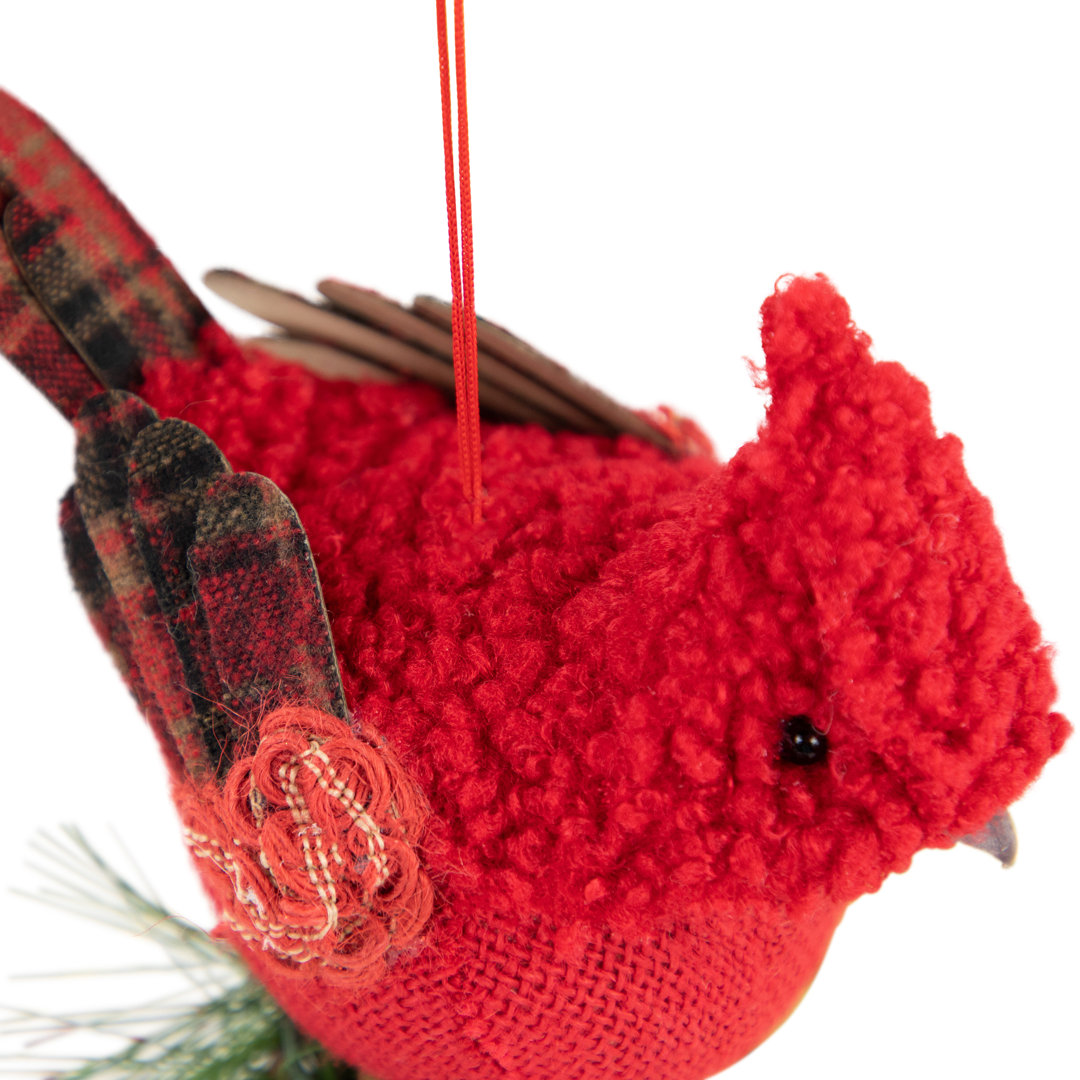 Red Burlap Cardinal with Pine Needles and Berries Christmas Ornament Northlight Seasonal 